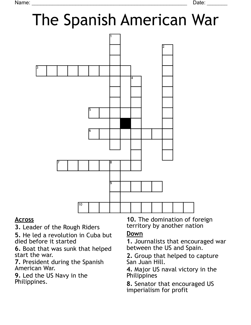 The Spanish American War Crossword