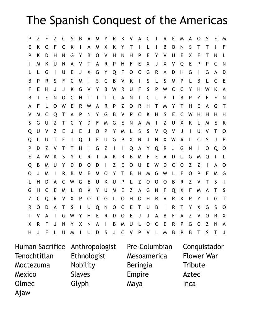 The Spanish Conquest of the Americas Word Search