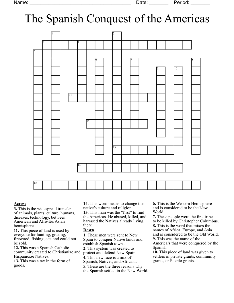 The Spanish Conquest of the Americas Crossword