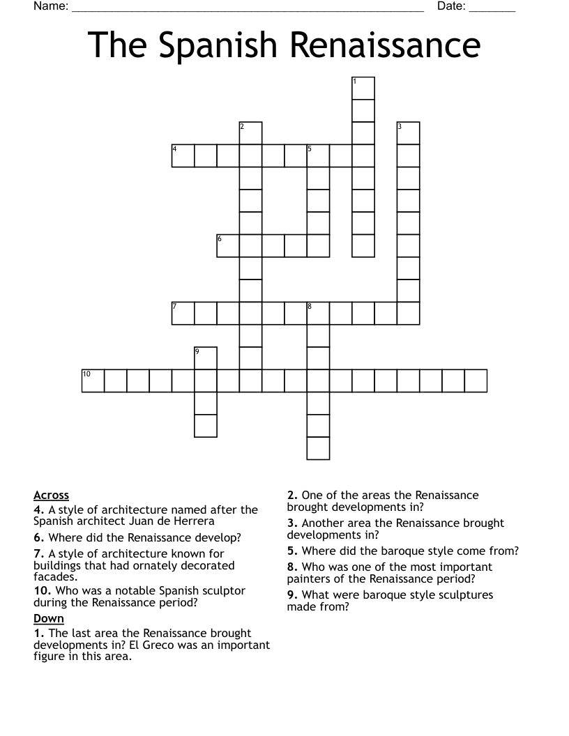 The Spanish Renaissance Crossword