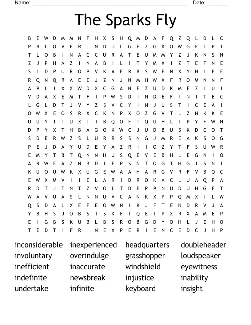 The Sparks Fly Word Search