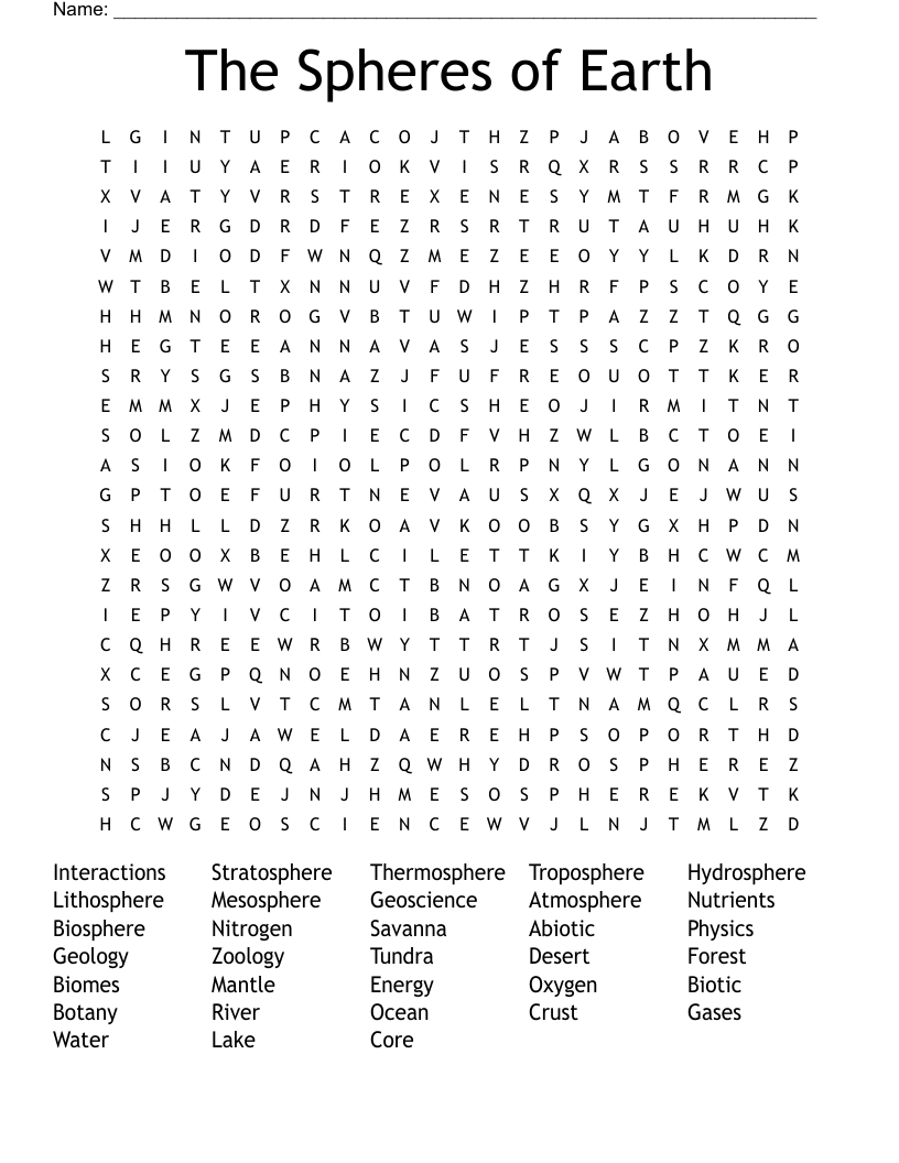 The Spheres of Earth Word Search