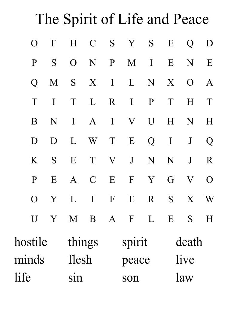The Spirit of Life and Peace Word Search