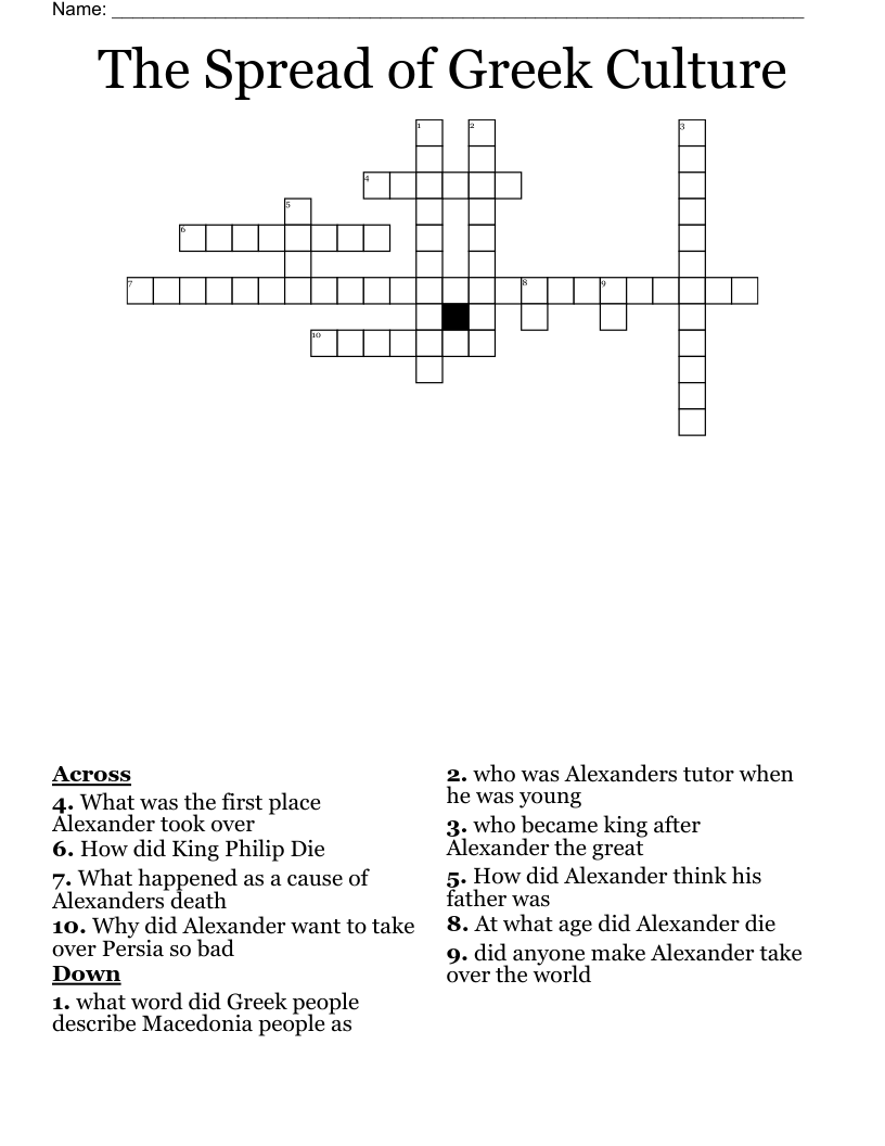 The Spread of Greek Culture  Crossword