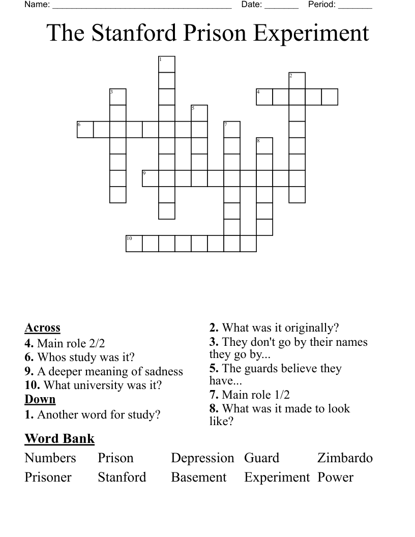The Stanford Prison Experiment  Crossword