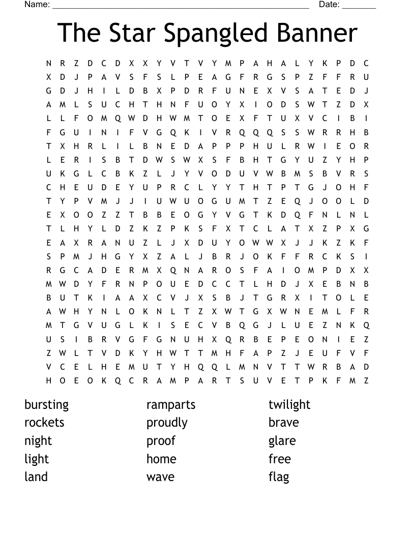 The Star Spangled Banner Word Search