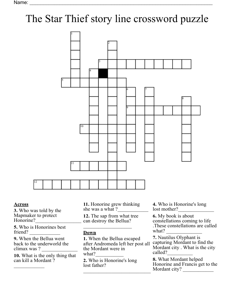 The Star Thief  story line crossword puzzle
