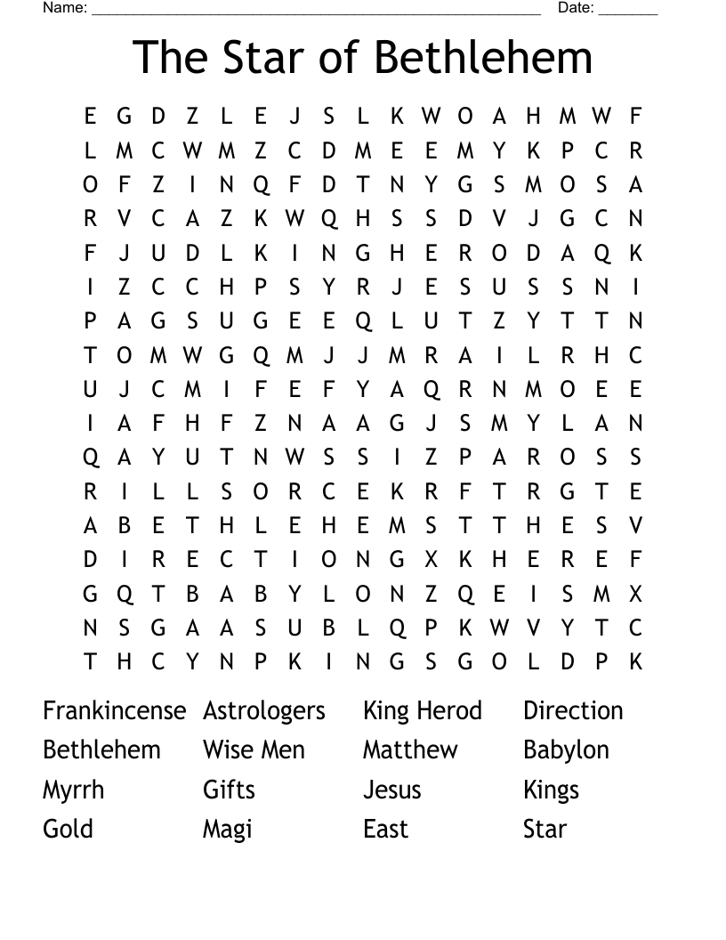 The Star of Bethlehem Word Search