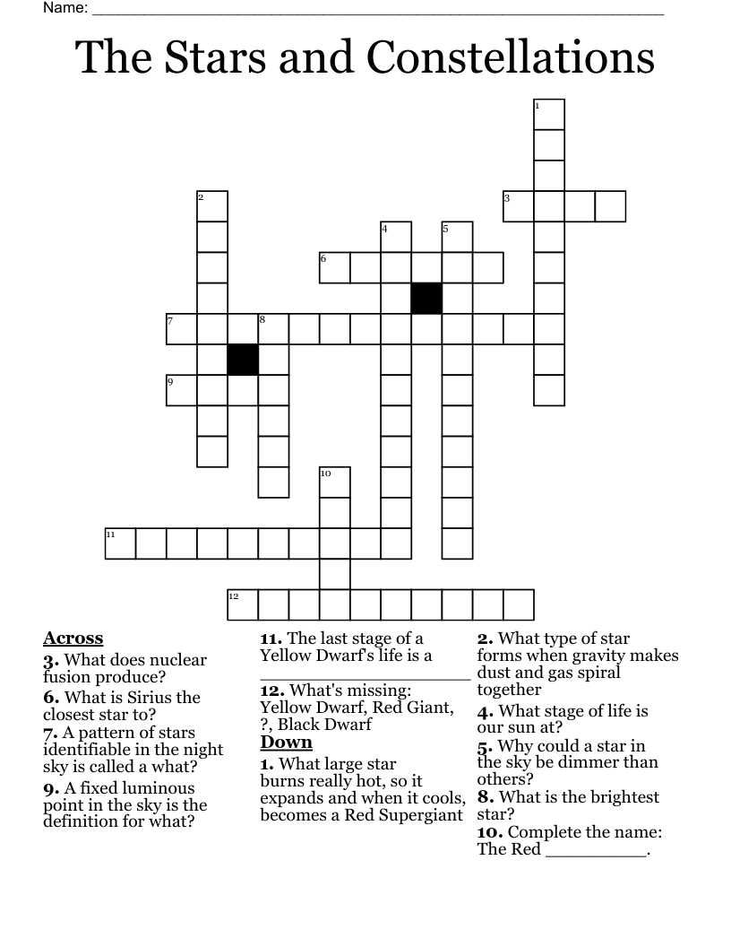 The Stars and Constellations Crossword
