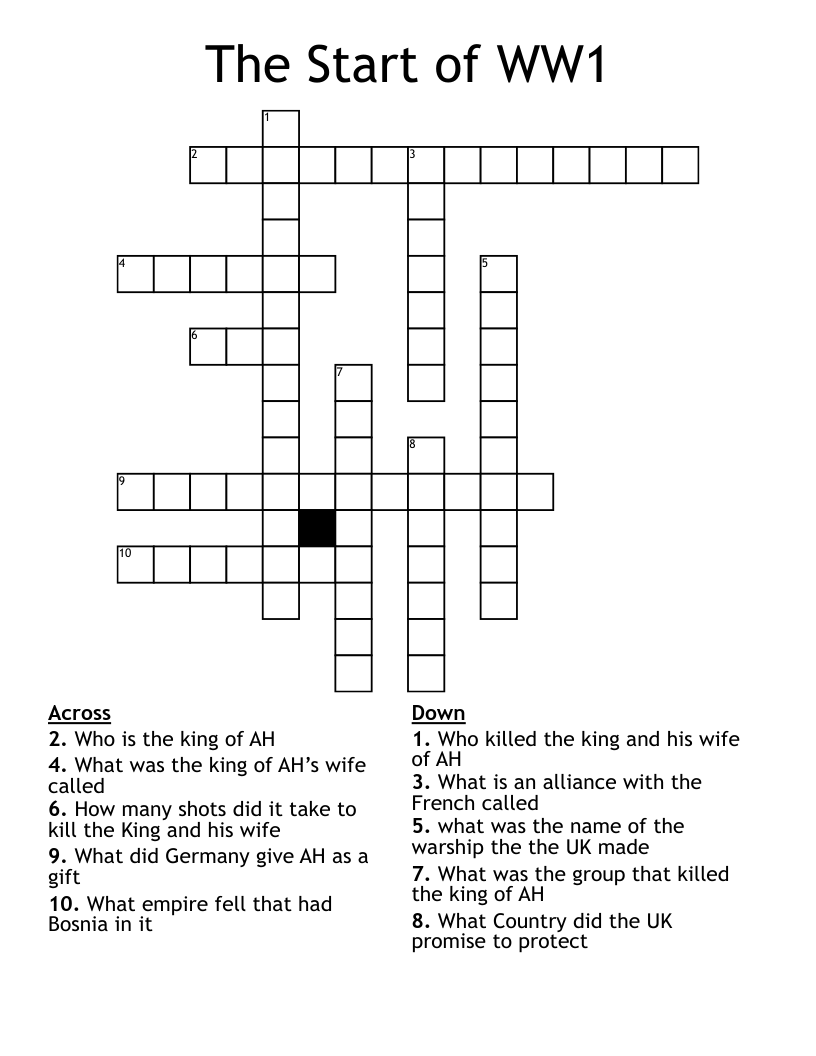 The Start of WW1 Crossword