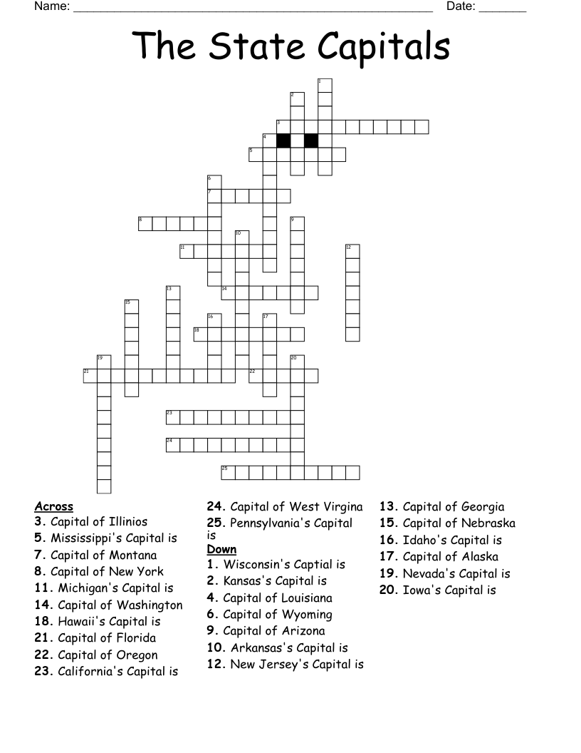 The State Capitals  Crossword