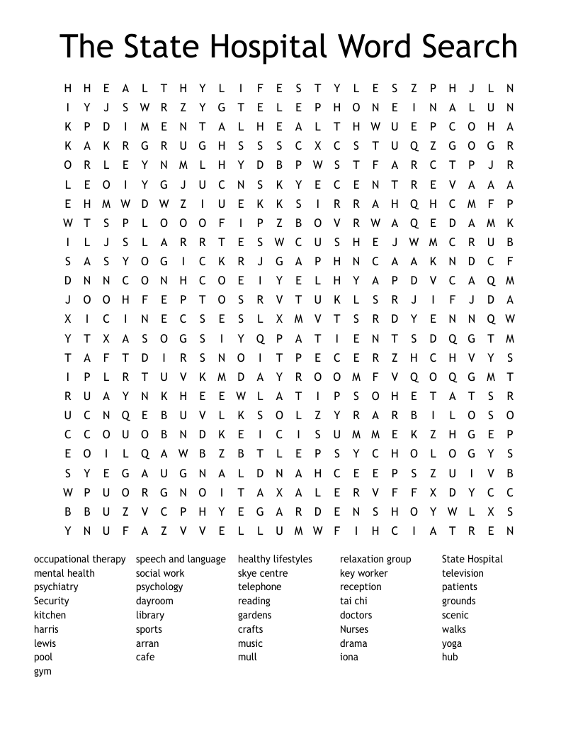 The State Hospital Word Search