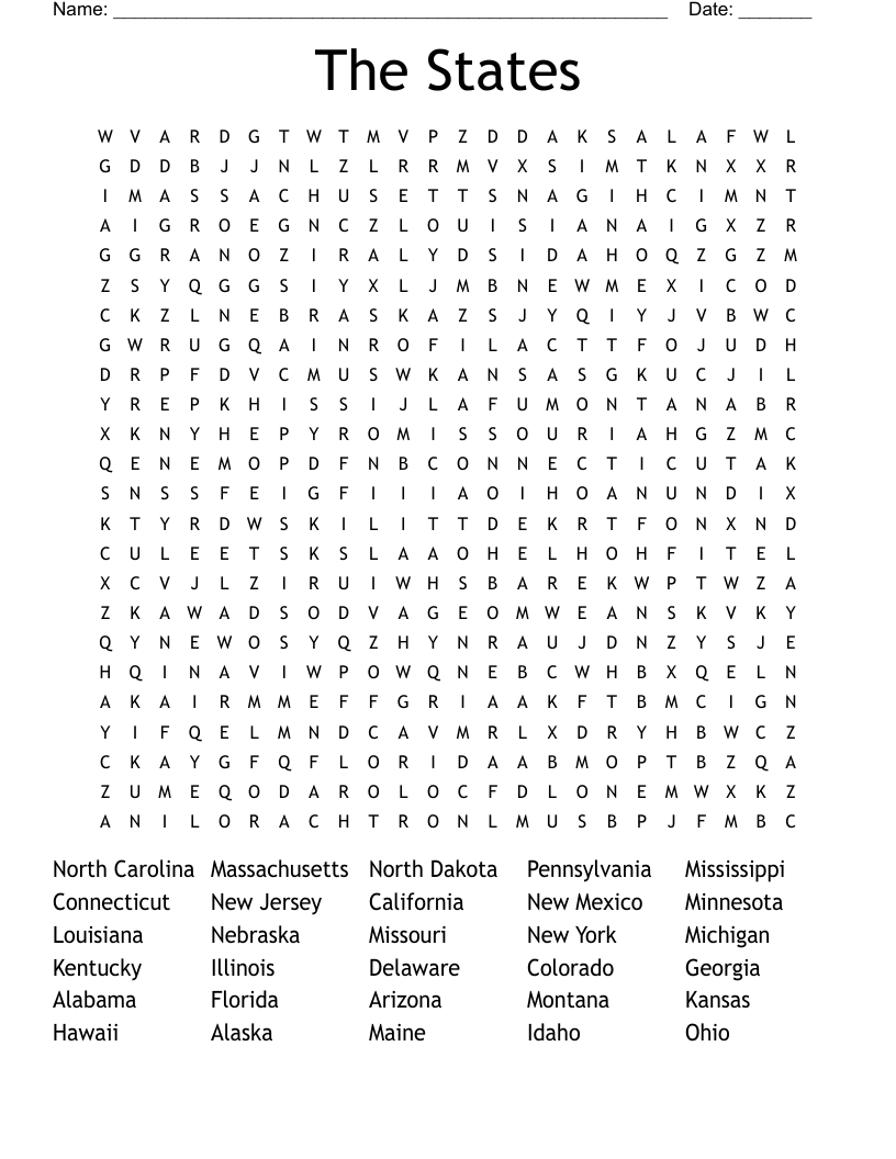 The States Word Search