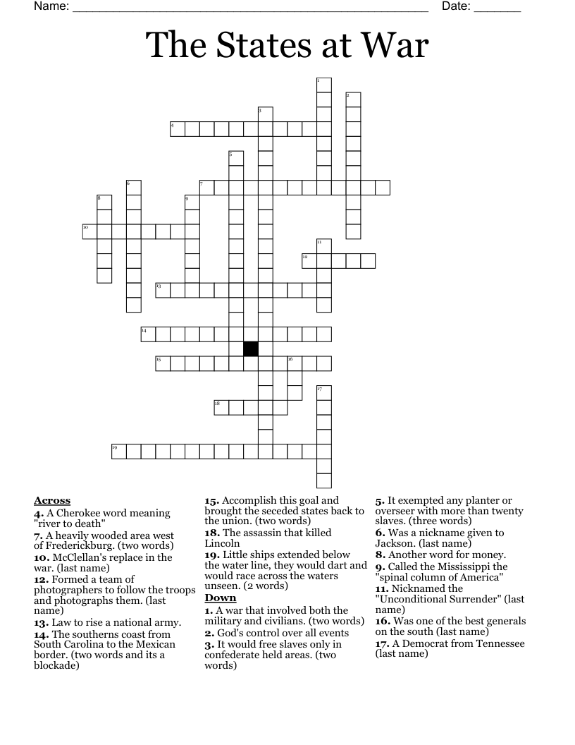 The States at War Crossword