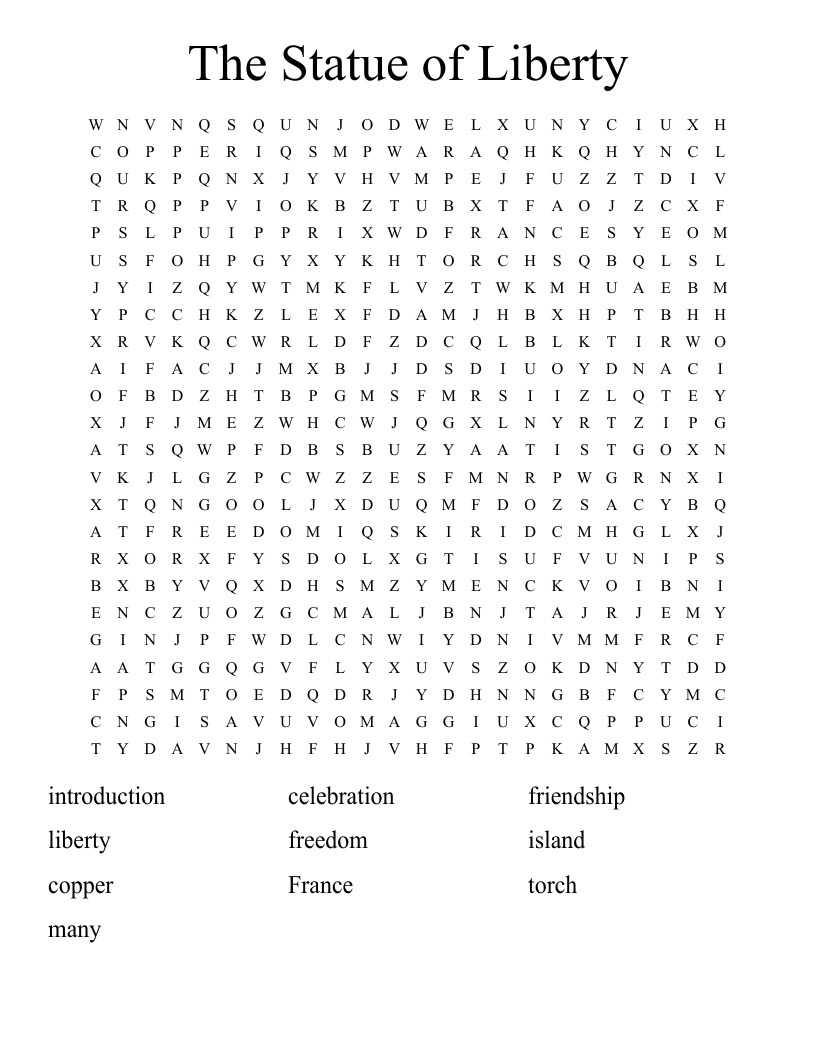 The Statue of Liberty Word Search