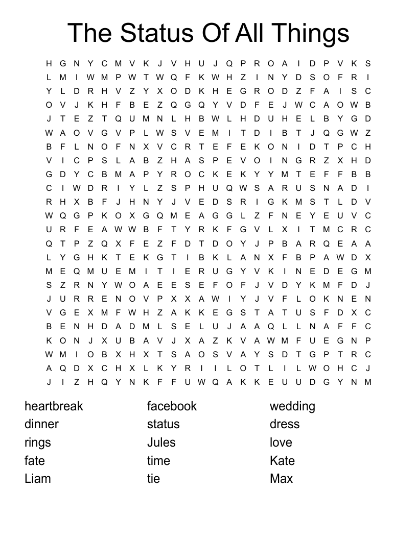The Status Of All Things Word Search