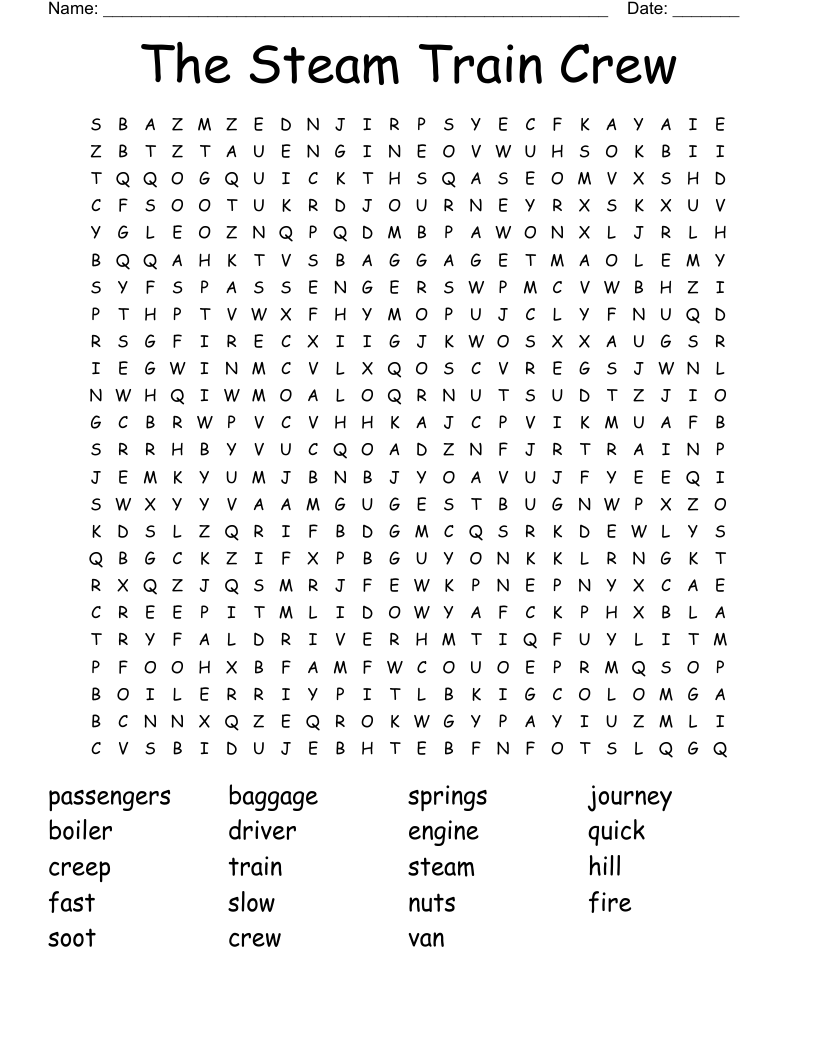 The Steam Train Crew Word Search