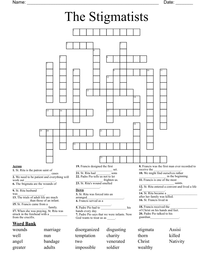 The Stigmatists Crossword