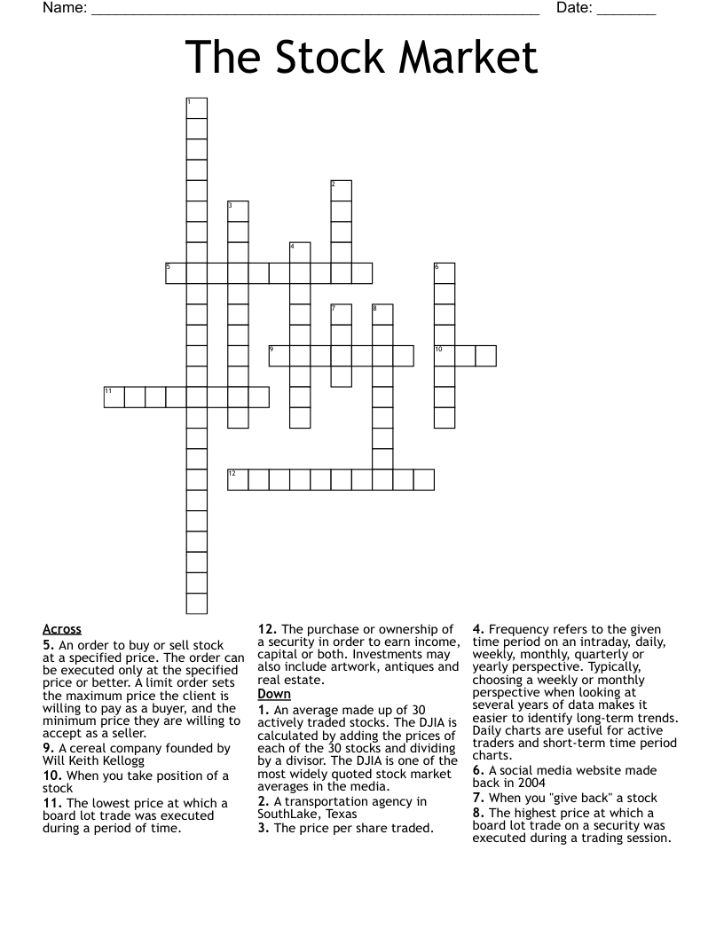 The Stock Market Crossword
