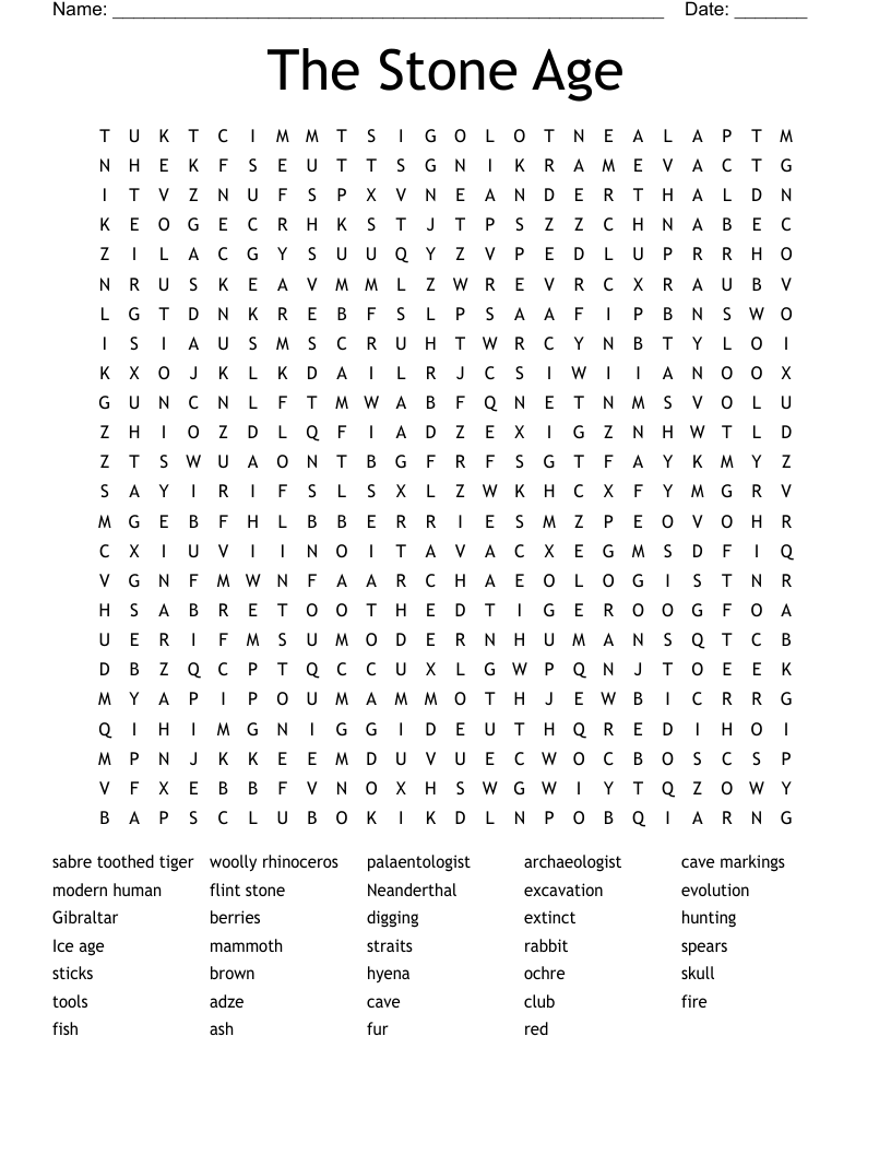 The Stone Age Word Search