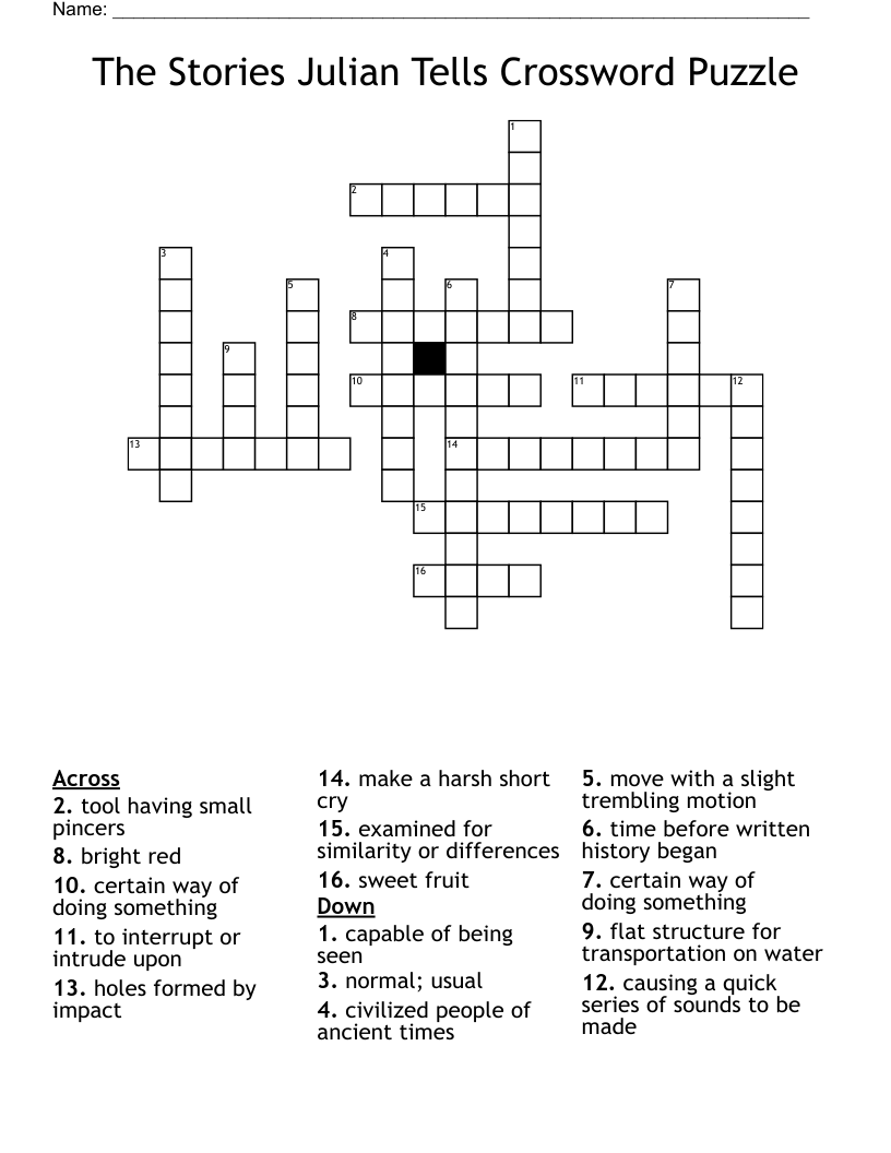The Stories Julian Tells Crossword Puzzle