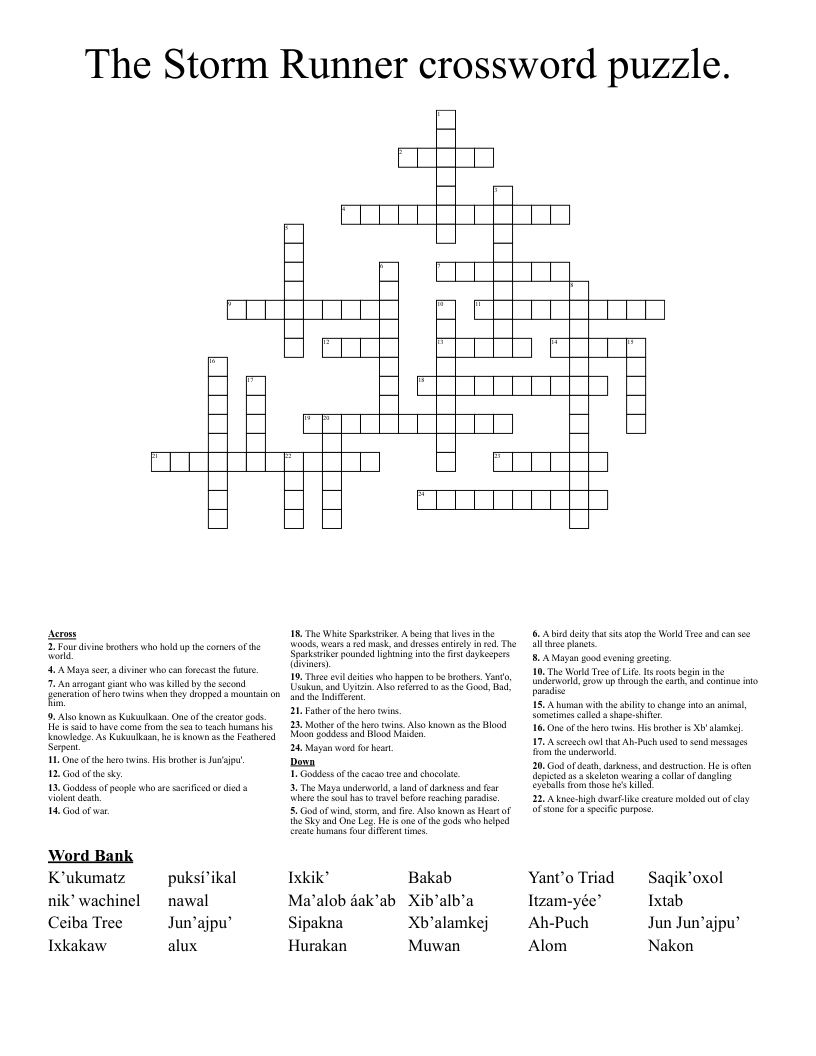 The Storm Runner crossword puzzle.