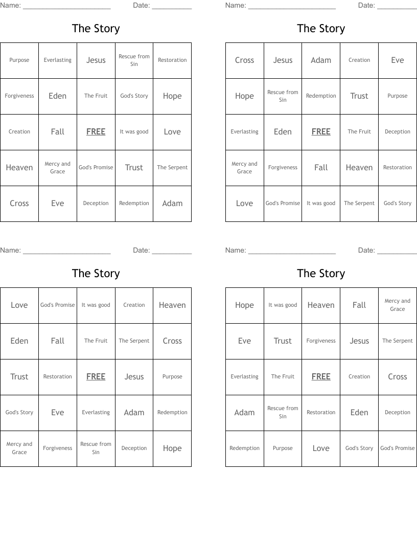 The Story Bingo Cards
