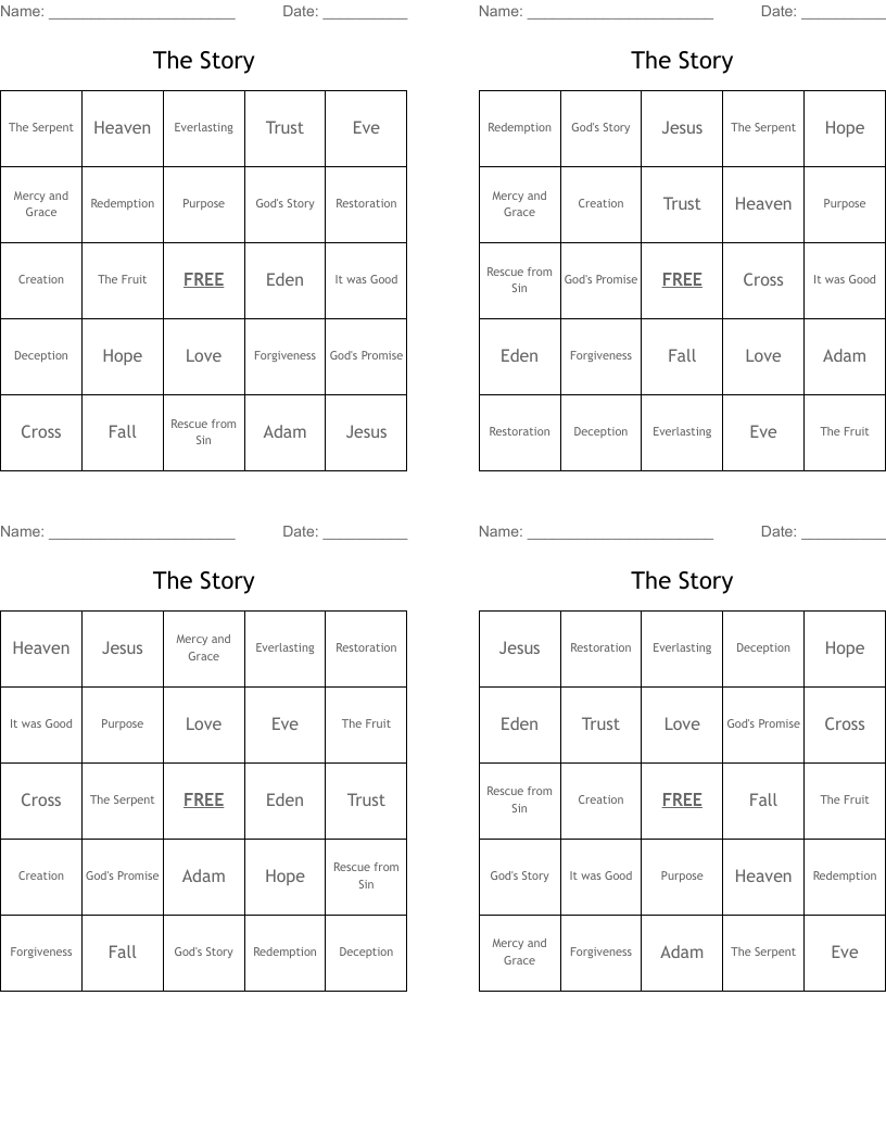 The Story Bingo Cards