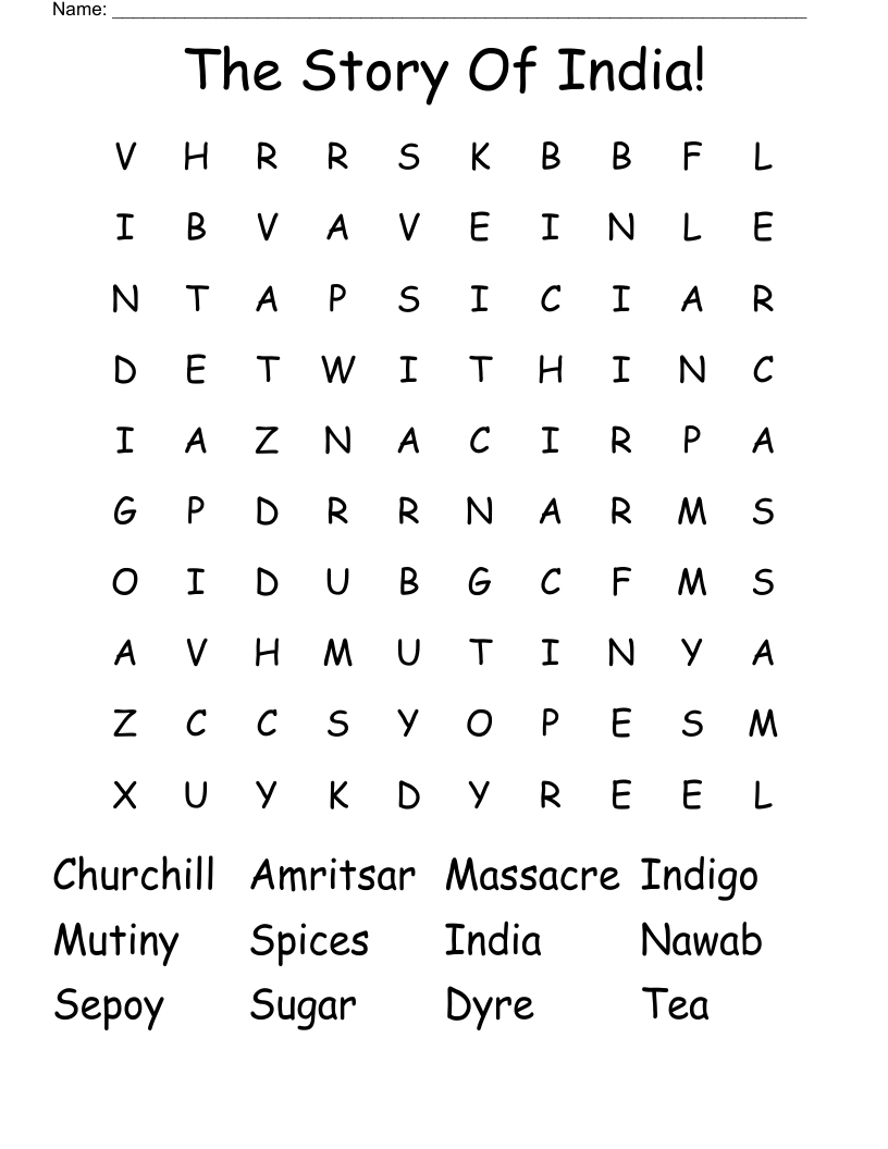 The Story Of India! Word Search