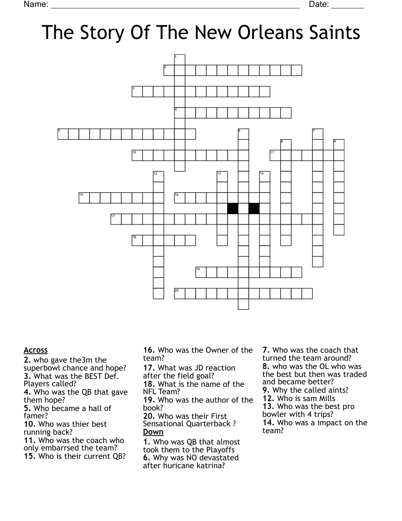 The Story Of The New Orleans Saints Crossword