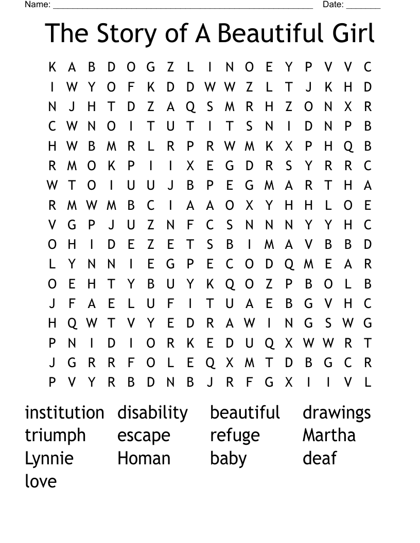 The Story of A Beautiful Girl Word Search