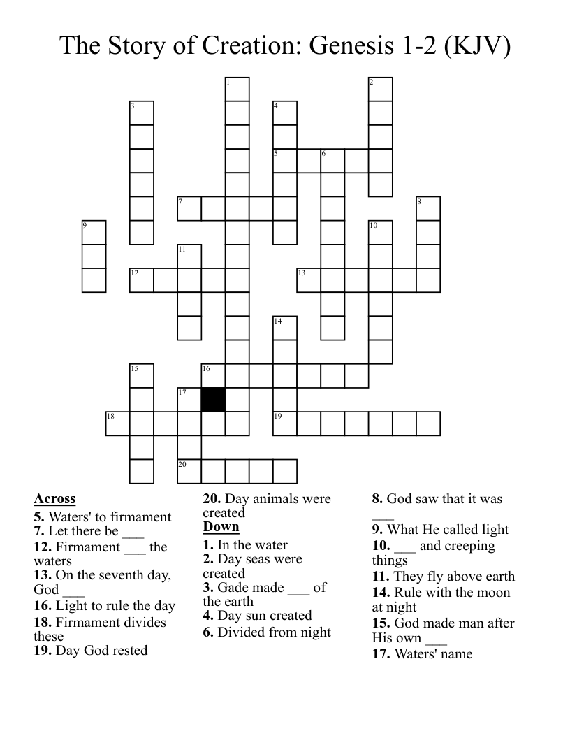 The Story of Creation: Genesis 1-2 (KJV) Crossword