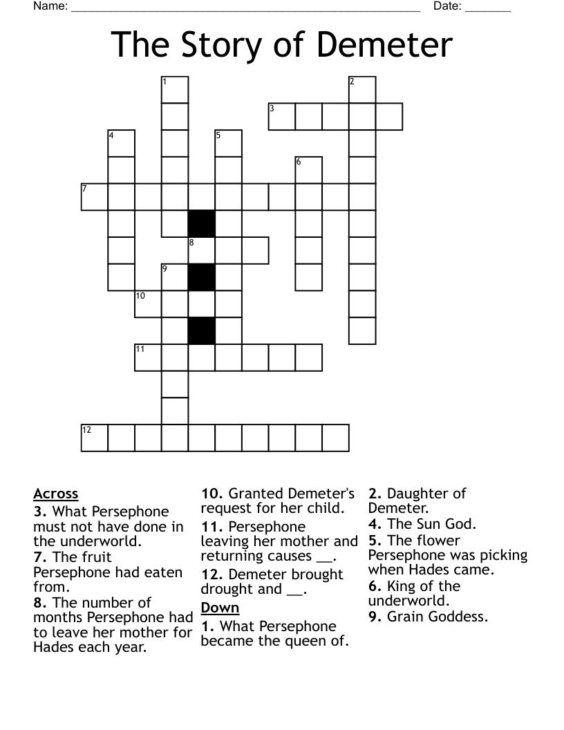 The Story of Demeter Crossword