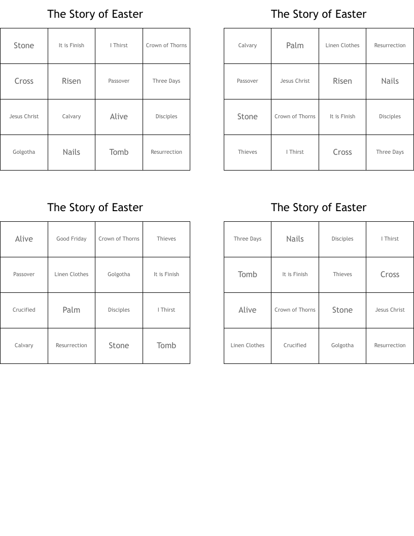 The Story of Easter Bingo Cards