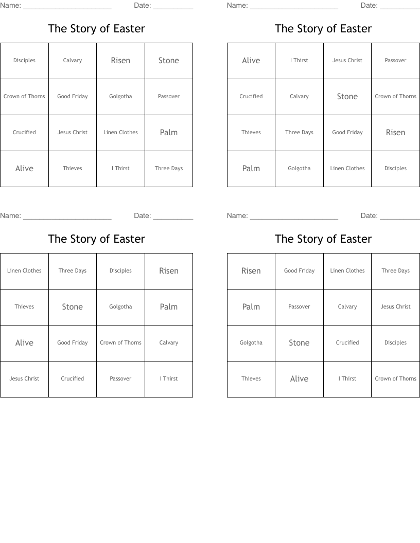 The Story of Easter Bingo Cards