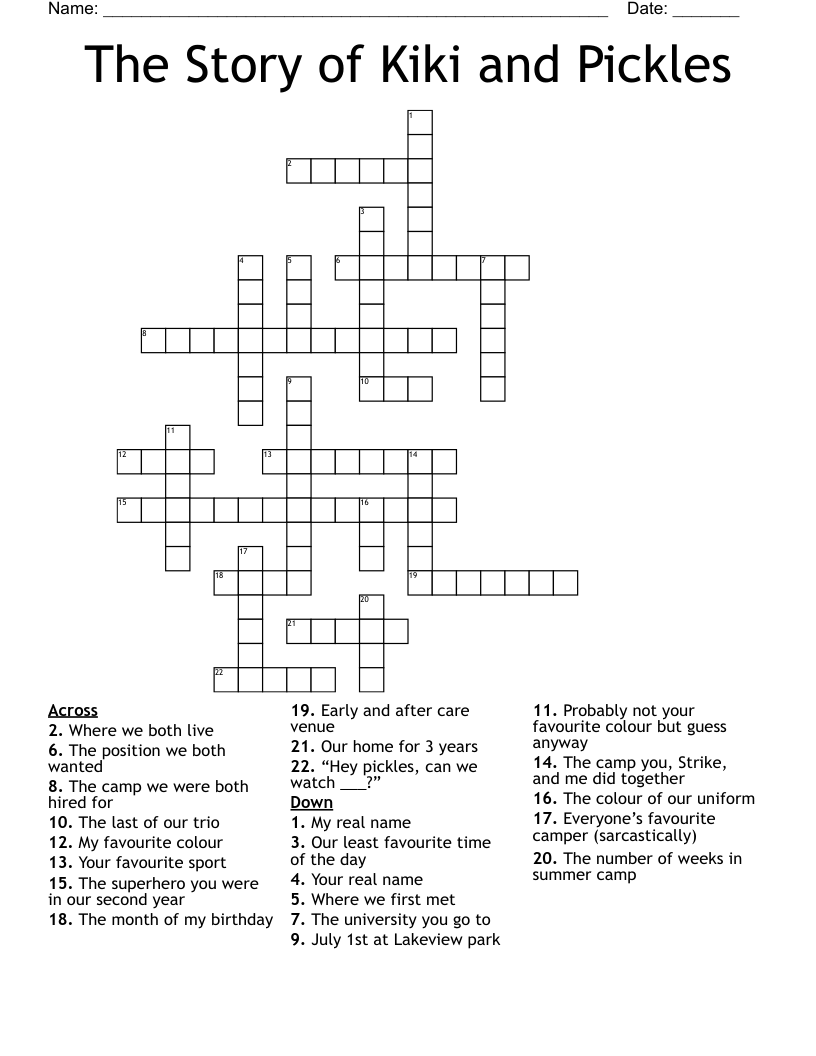 The Story of Kiki and Pickles Crossword