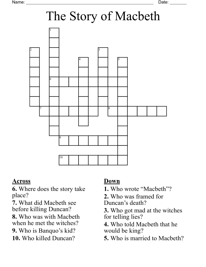 The Story of Macbeth Crossword