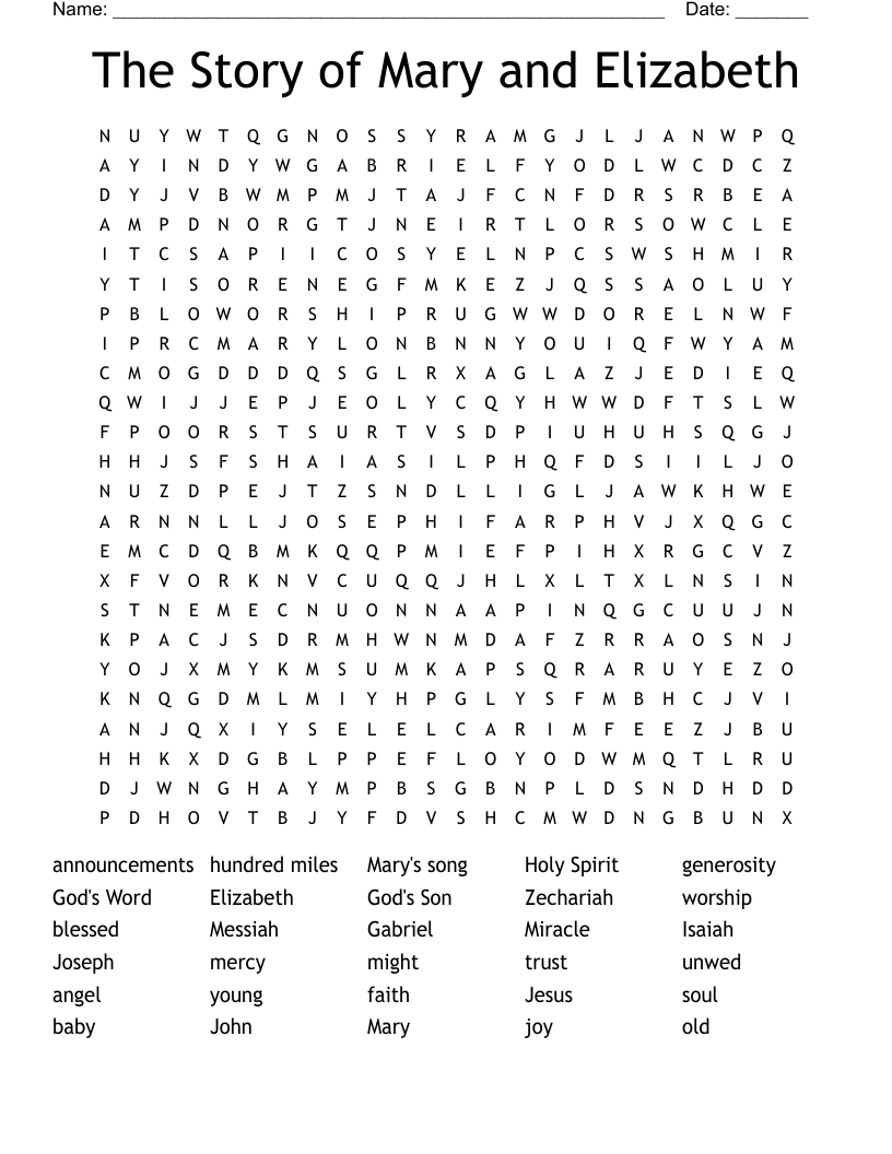 The Story of Mary and Elizabeth Word Search