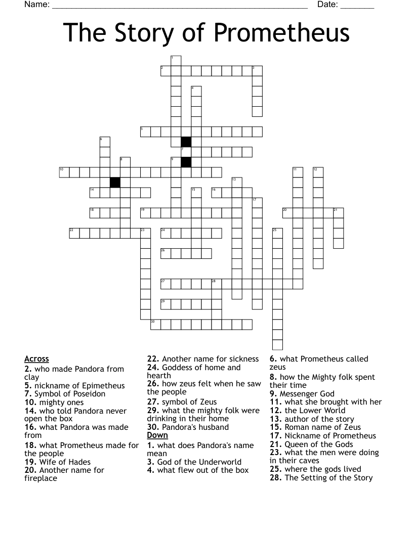 The Story of Prometheus Crossword