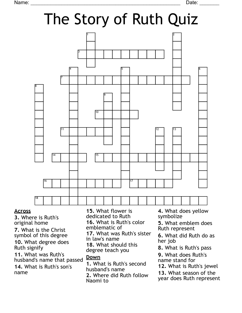 The Story of Ruth Quiz Crossword