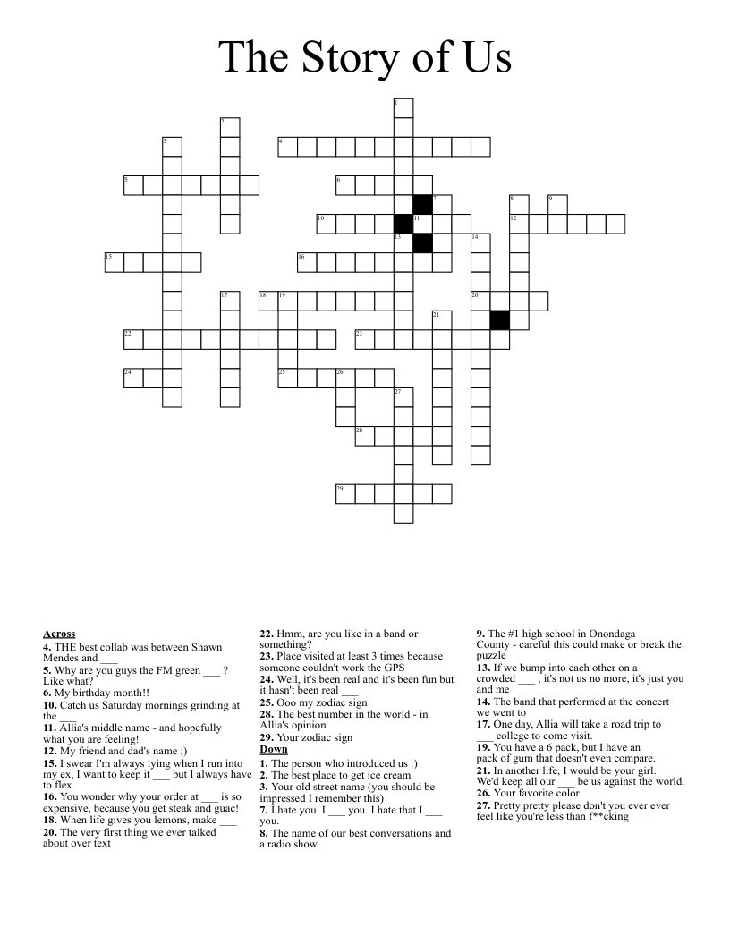 The Story of Us Crossword