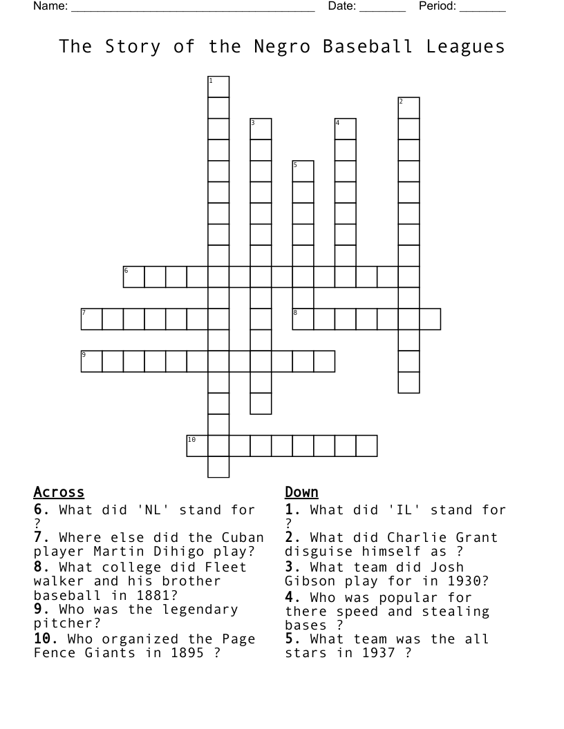 The Story of the Negro Baseball Leagues Crossword