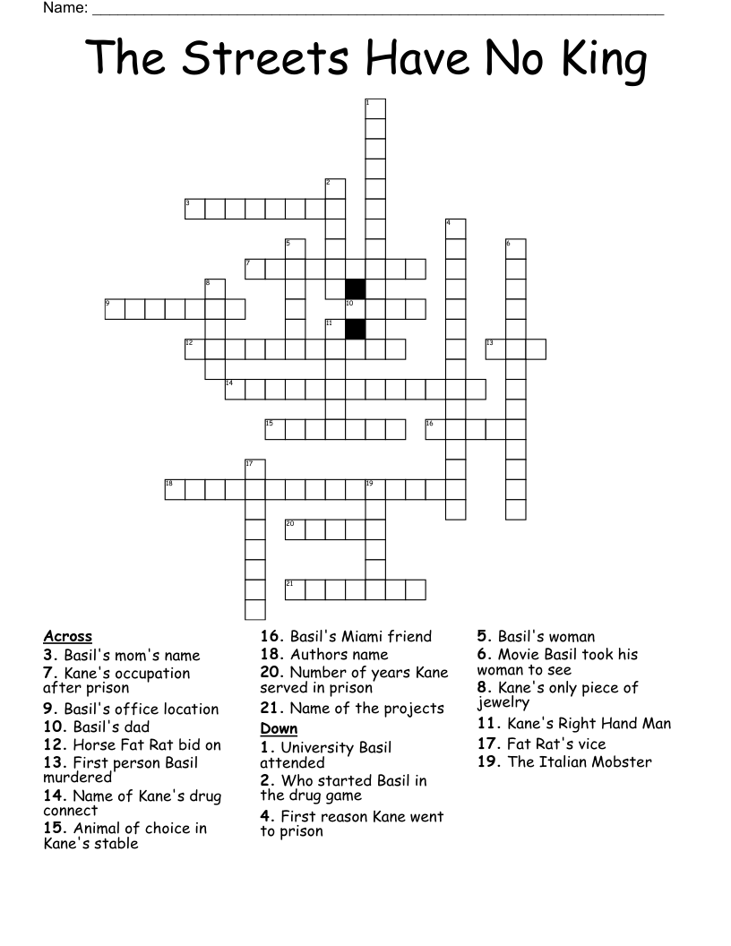 The Streets Have No King Crossword