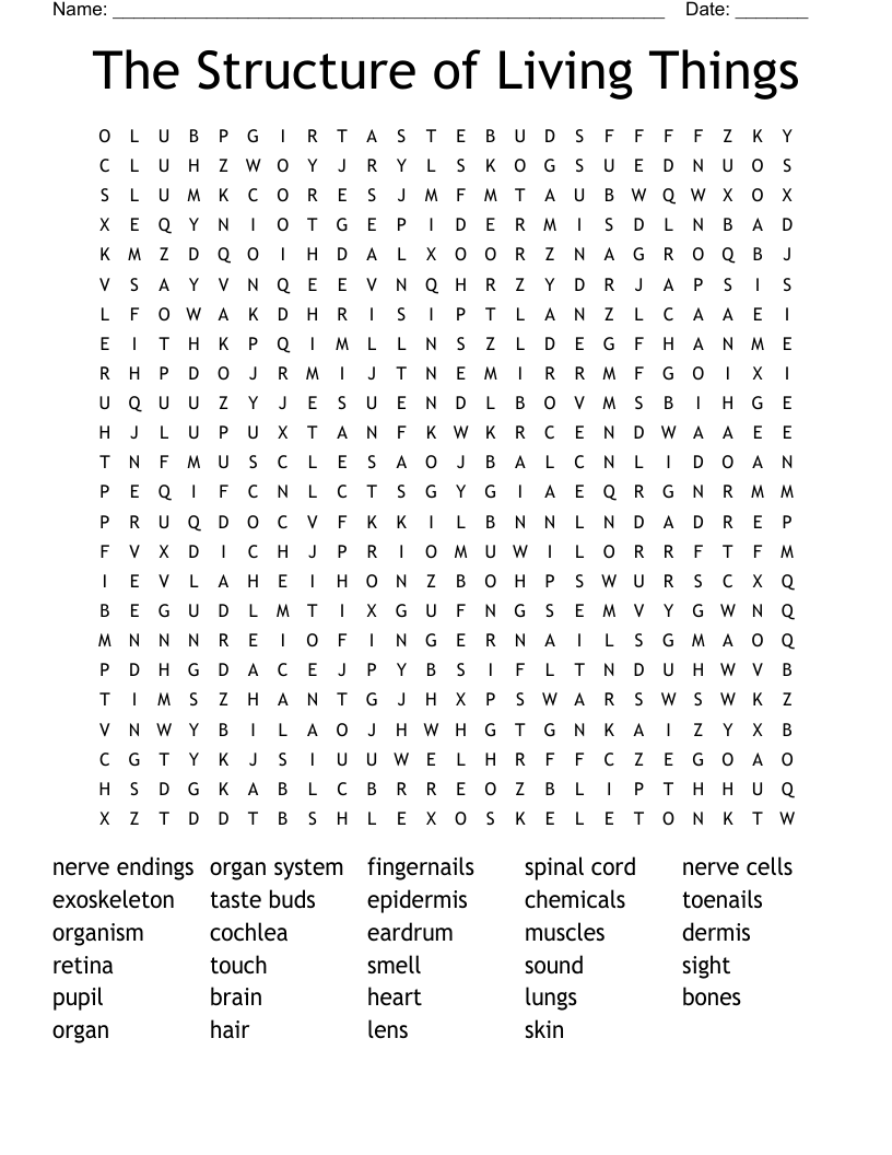The Structure of Living Things Word Search