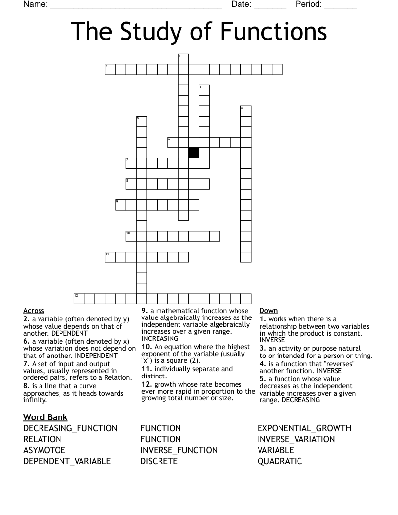 The Study of Functions Crossword