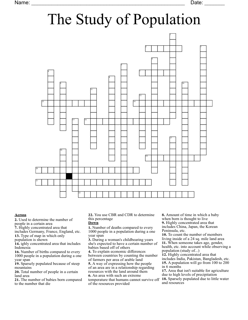The Study of Population Crossword