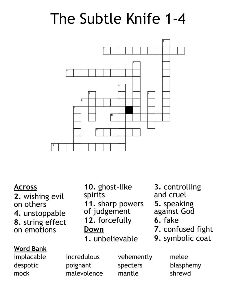 The Subtle Knife 1-4 Crossword