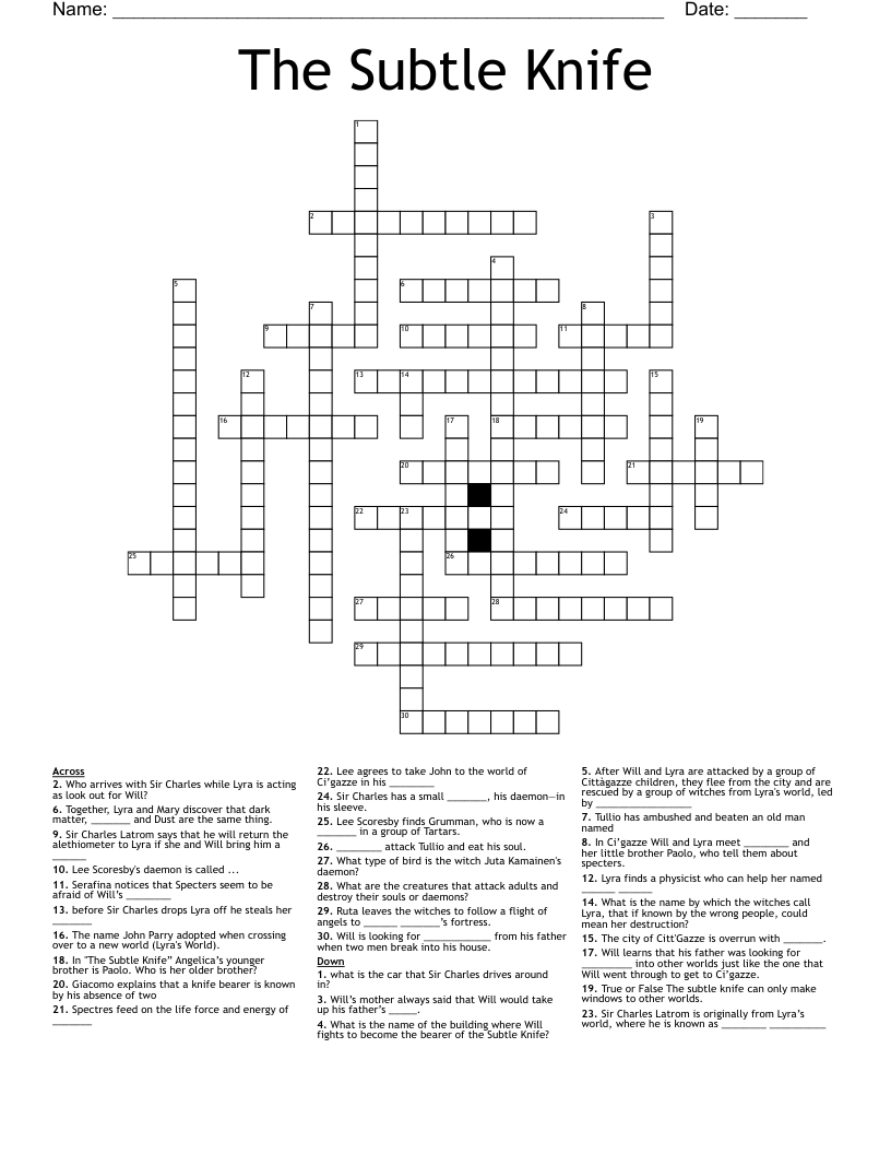 The Subtle Knife Crossword