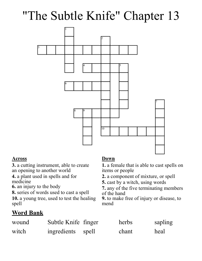 "The Subtle Knife" Chapter 13 Crossword