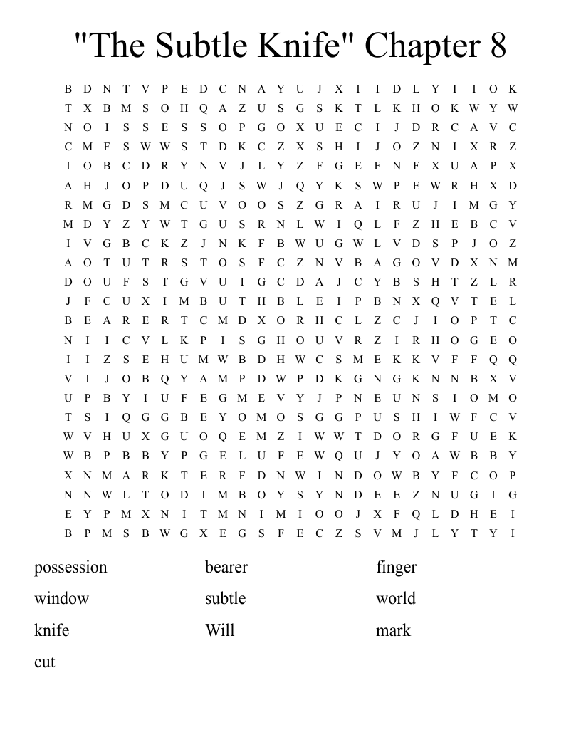 "The Subtle Knife" Chapter 8 Word Search